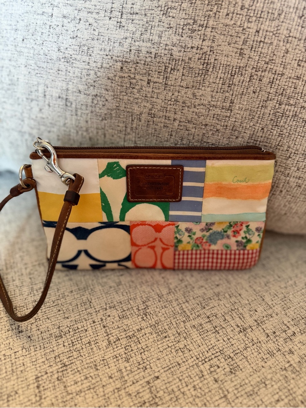 Coach Patchwork Canvas Wristlet - Multi Color 7.5x4.5